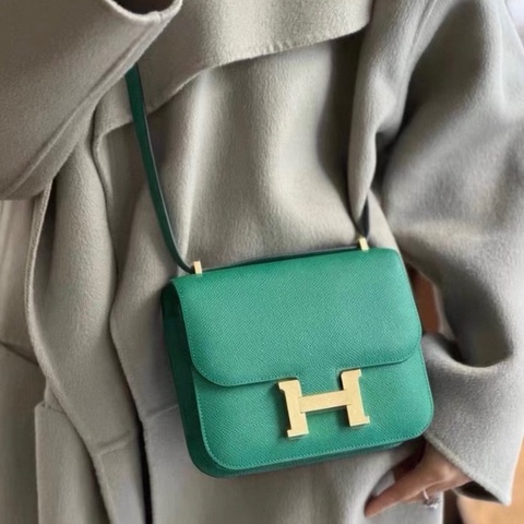98-99新 Hermes Mini constance 康康 19 丝绒绿金扣 A刻 丝绒绿搭配金扣  精致复古调像极了一只高贵的孔雀