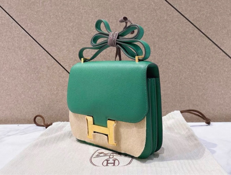 98-99新 Hermes Mini constance 康康 19 丝绒绿金扣 A刻 丝绒绿搭配金扣  精致复古调像极了一只高贵的孔雀-3