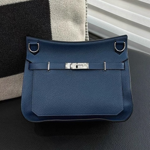 HERMES 愛馬仕 Jypsiere 28 吉普賽 普魯士藍銀扣TC皮Y刻