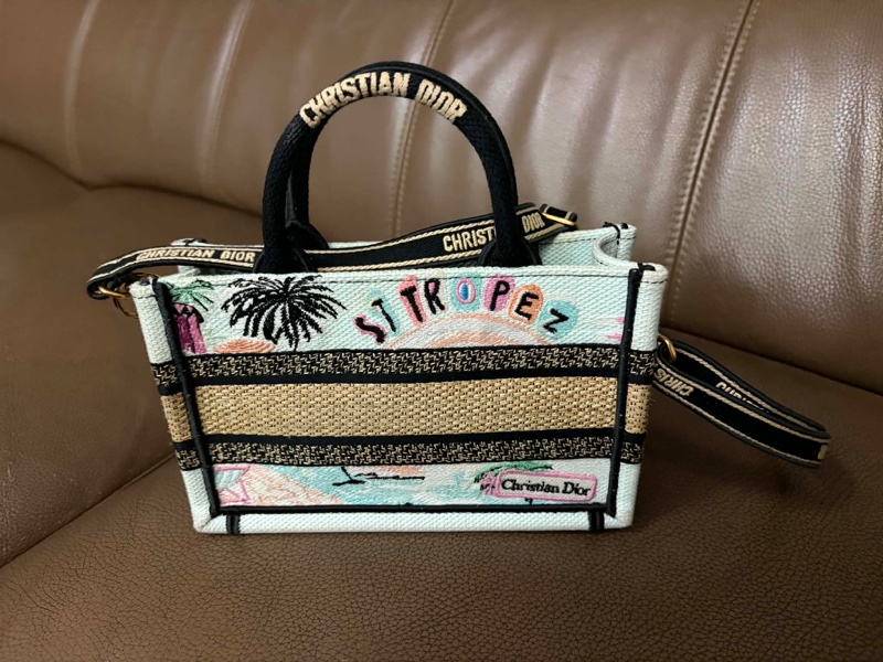Dior Souvenir 迷你Dior Book Tote 天然色拉菲草和多色刺繡棉-3
