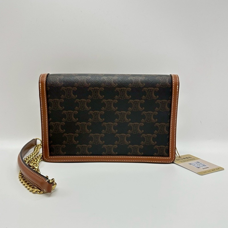 Cp值超高😍99新日常必備🆕Celine 凱旋門logo老花鏈條Woc斜挎單肩包-6
