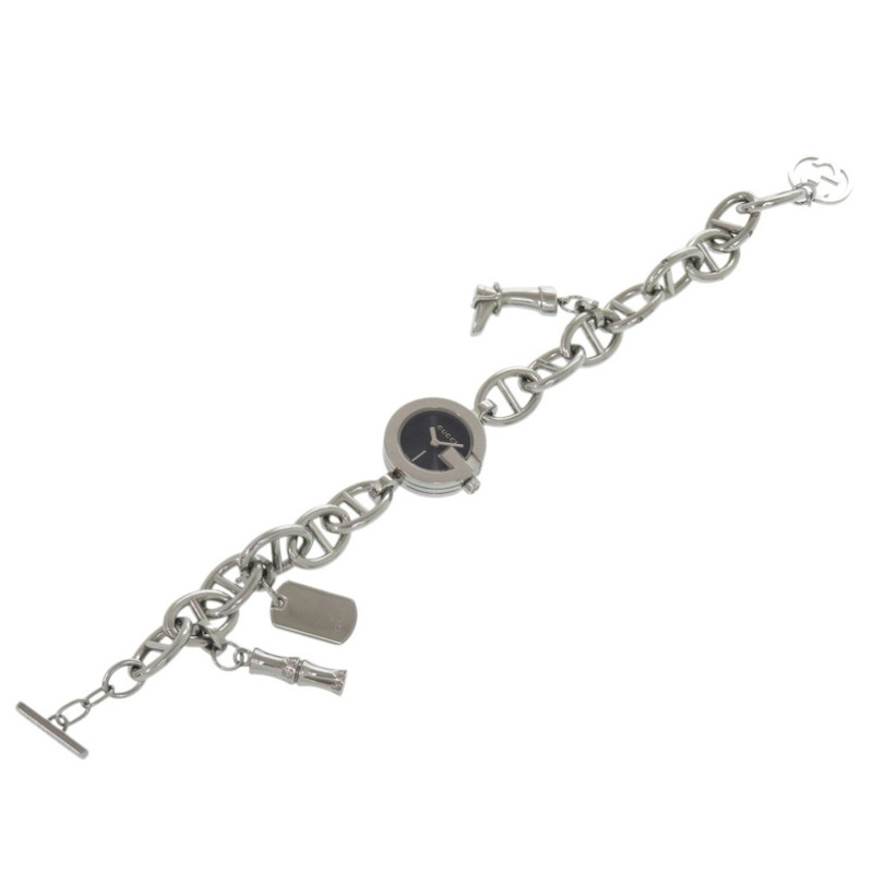 Gucci 鏈手鍊吊墜 107 不鏽鋼黑色銀色錶盤石英錶 1509 GUCCI-2