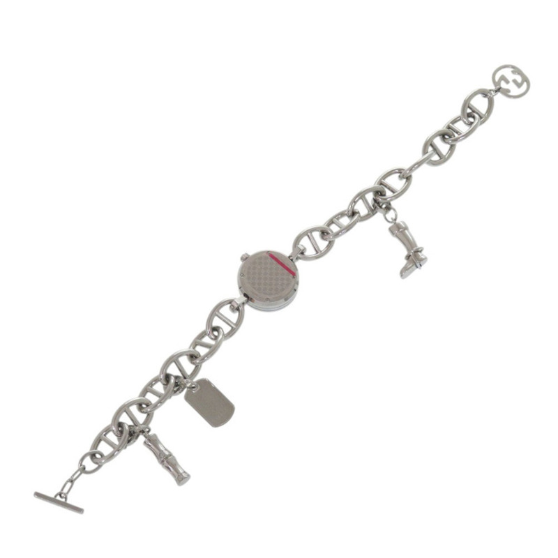 Gucci 鏈手鍊吊墜 107 不鏽鋼黑色銀色錶盤石英錶 1509 GUCCI-3