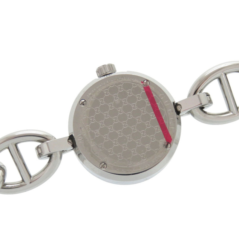 Gucci 鏈手鍊吊墜 107 不鏽鋼黑色銀色錶盤石英錶 1509 GUCCI-5