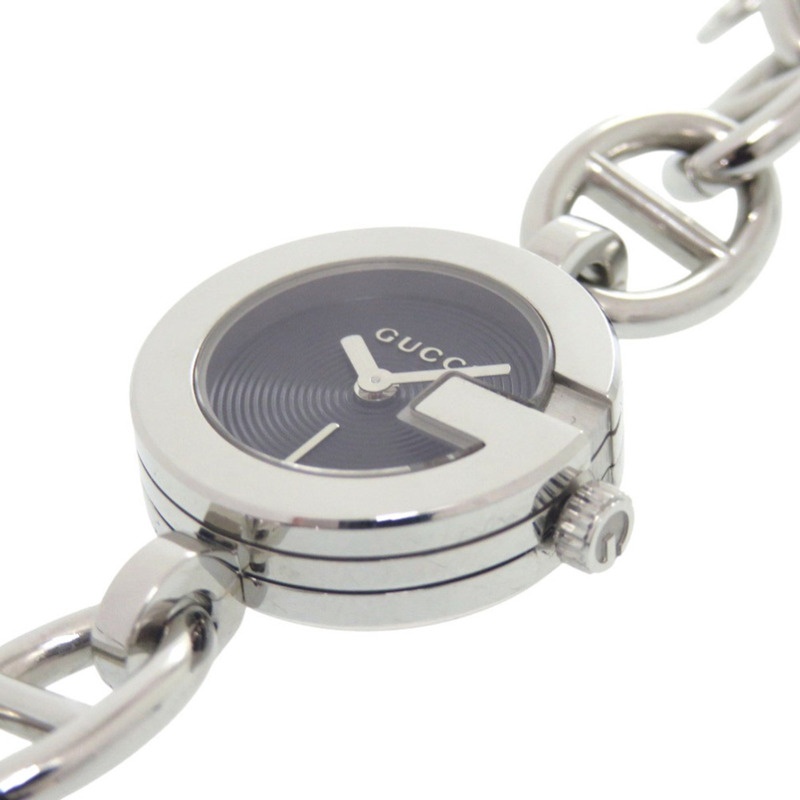 Gucci 鏈手鍊吊墜 107 不鏽鋼黑色銀色錶盤石英錶 1509 GUCCI-6