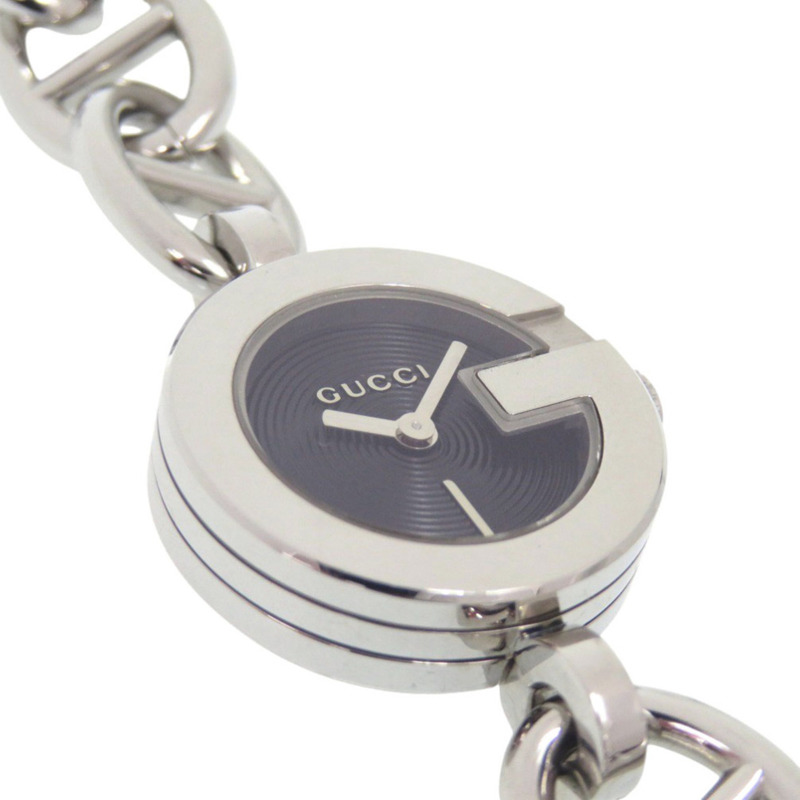 Gucci 鏈手鍊吊墜 107 不鏽鋼黑色銀色錶盤石英錶 1509 GUCCI-7