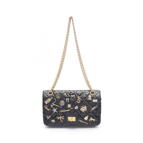 香奈兒 2.55 Matelasse 鏈條肩背包 黑色皮革 二手 女士 GHW CC