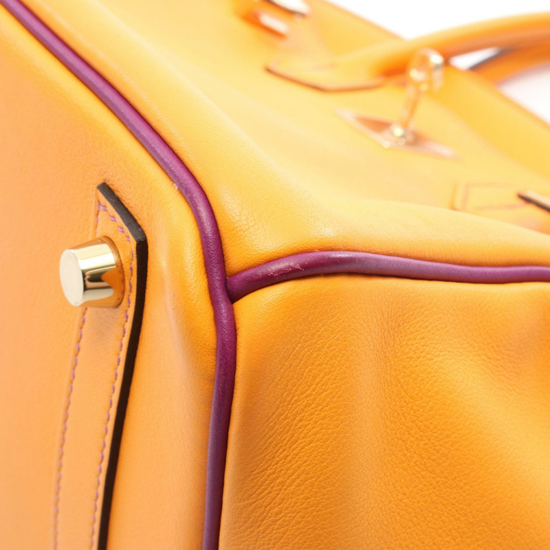 愛馬仕 Birkin 30 Verso 手提包,Swift 皮革,橙紫色,二手,女士,金色五金 C-7