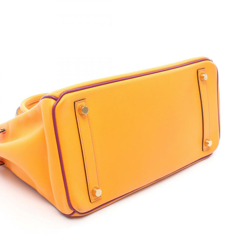 愛馬仕 Birkin 30 Verso 手提包,Swift 皮革,橙紫色,二手,女士,金色五金 C-8