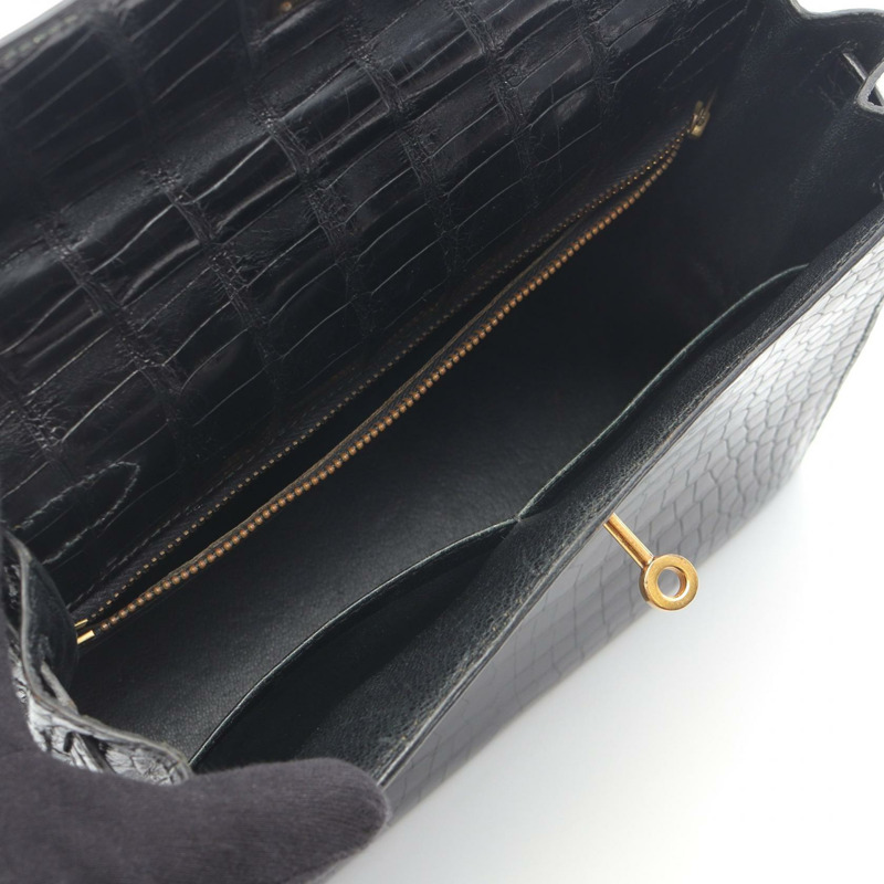 愛馬仕 Kelly 28 手提包，異國鱷魚皮，黑色，二手女款-2