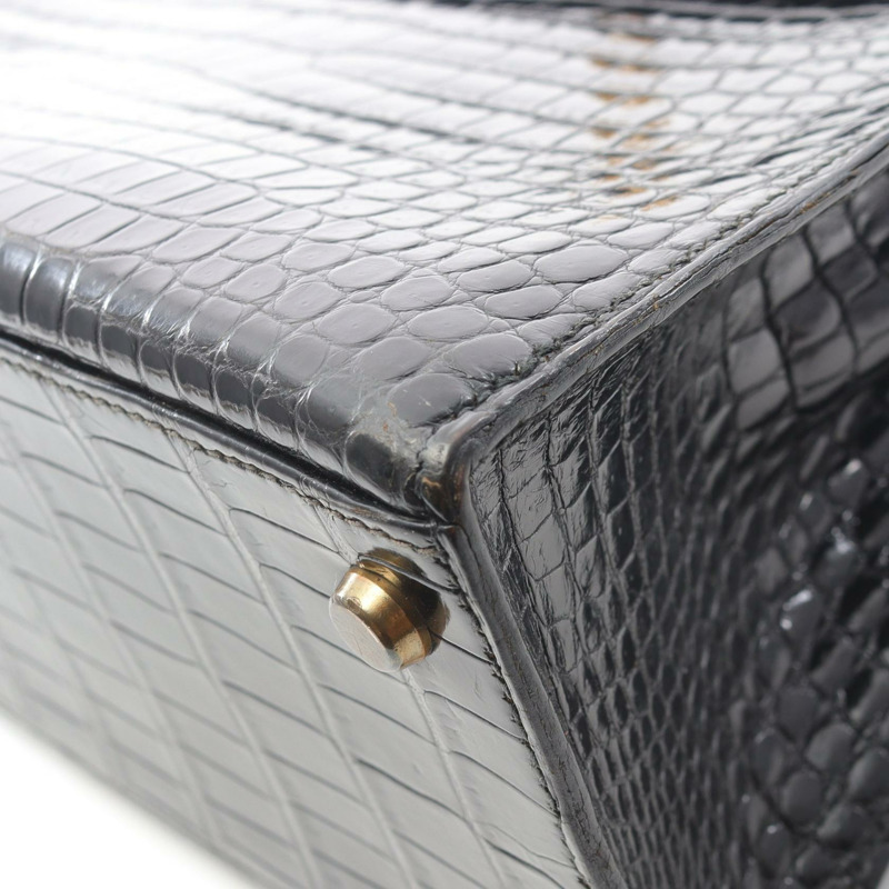 愛馬仕 Kelly 28 手提包，異國鱷魚皮，黑色，二手女款-6