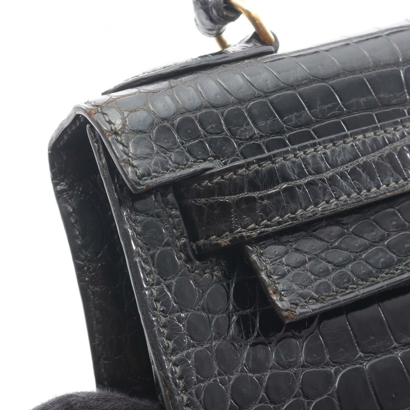 愛馬仕 Kelly 28 手提包，異國鱷魚皮，黑色，二手女款-8