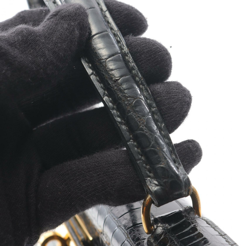 愛馬仕 Kelly 28 手提包，異國鱷魚皮，黑色，二手女款-11