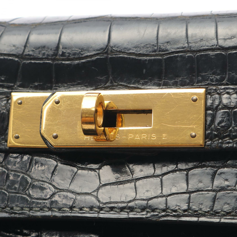 愛馬仕 Kelly 28 手提包，異國鱷魚皮，黑色，二手女款-12