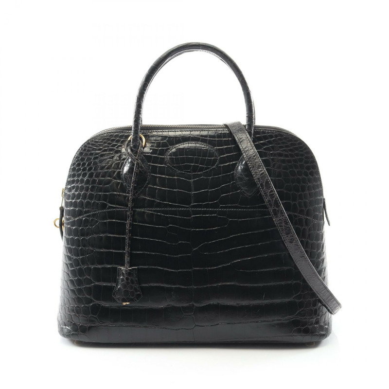 愛馬仕 Bolide35 手提包，異國鱷魚皮，黑色，二手女款-0