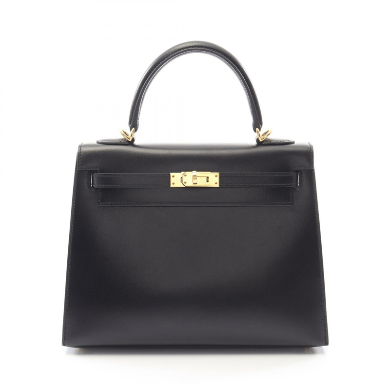 愛馬仕 Kelly 25 單肩手提包，Z 字形外縫線 Box 小牛皮，黑色，二手，金色五金-0