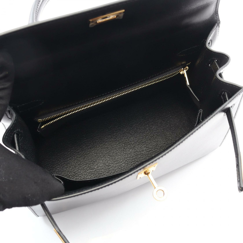 愛馬仕 Kelly 25 單肩手提包，Z 字形外縫線 Box 小牛皮，黑色，二手，金色五金-2