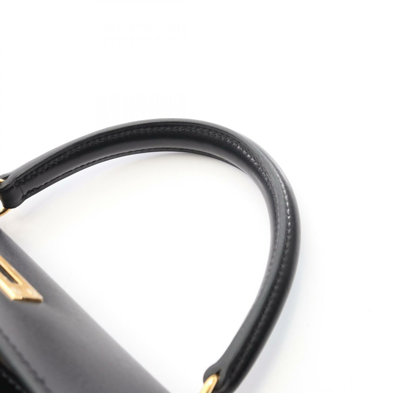 愛馬仕 Kelly 25 單肩手提包，Z 字形外縫線 Box 小牛皮，黑色，二手，金色五金-11