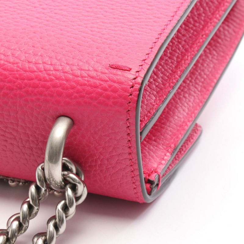 GUCCI Dionysus 鏈條單肩包 400249 皮革 粉紅色 二手 女士-5