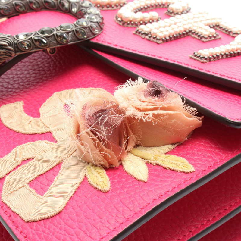 GUCCI Dionysus 鏈條單肩包 400249 皮革 粉紅色 二手 女士-6