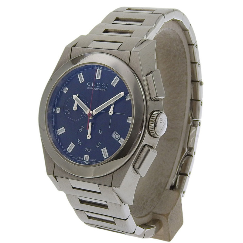 Gucci Pantheon 男士腕錶 115.2/YA115235 不鏽鋼石英計時表，黑色錶盤-1