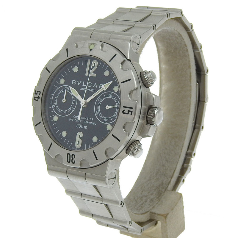 寶格麗 Diagono Scuba SCB38S 男士不鏽鋼自動計時腕錶，黑色錶盤-1