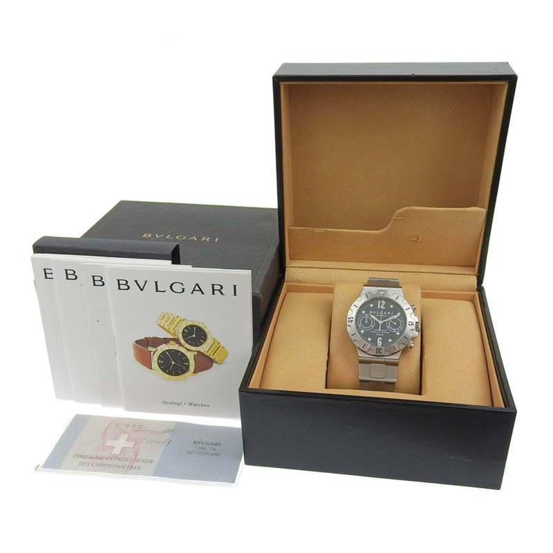 寶格麗 Diagono Scuba SCB38S 男士不鏽鋼自動計時腕錶，黑色錶盤-9