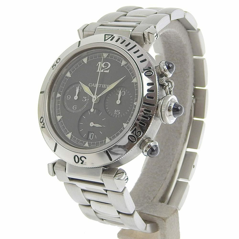 卡地亞 Pasha 男士腕錶，205 型機芯，W3107355，精鋼材質，自動計時碼錶，灰色錶盤，透視底蓋-1