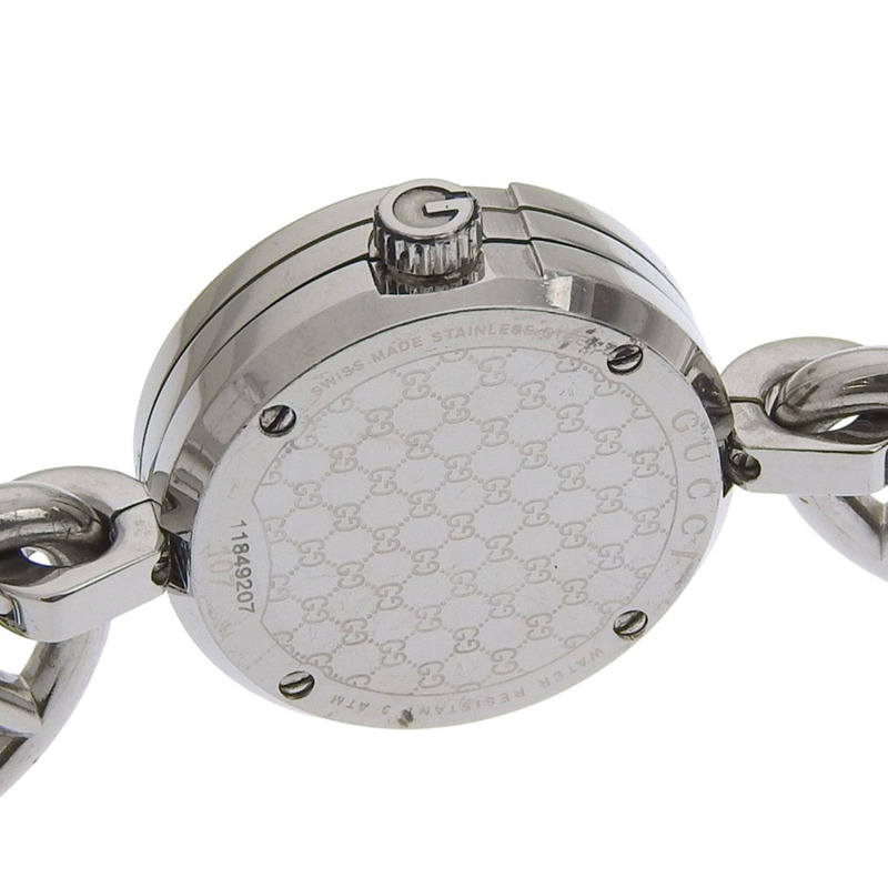 Gucci G 吊墜手鍊腕錶，107 不鏽鋼錶殼，石英機芯，指針式顯示，白色貝殼錶盤，女款-8