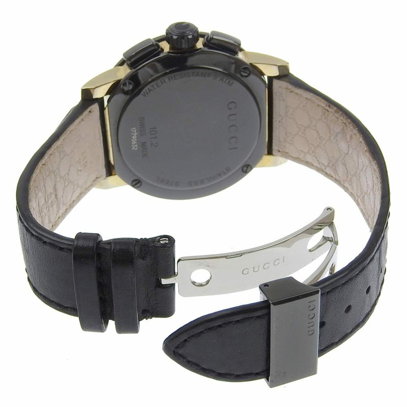 Gucci G Chrono 101.2 不鏽鋼壓花皮革石英計時腕錶，黑色錶盤，男款-3