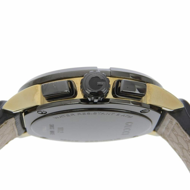 Gucci G Chrono 101.2 不鏽鋼壓花皮革石英計時腕錶，黑色錶盤，男款-5