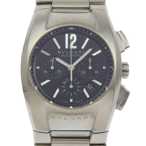 寶格麗 Ergon 男士腕錶，2094 EG35CH 機芯，不鏽鋼自動計時碼錶，黑色錶盤