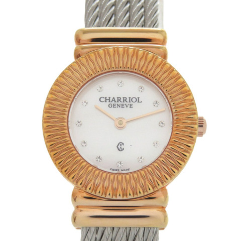 全新未使用夏利豪聖特羅佩028IP.540.326腕錶，白色不鏽鋼錶殼，金色錶盤，石英機芯，1431 CHARRIOL