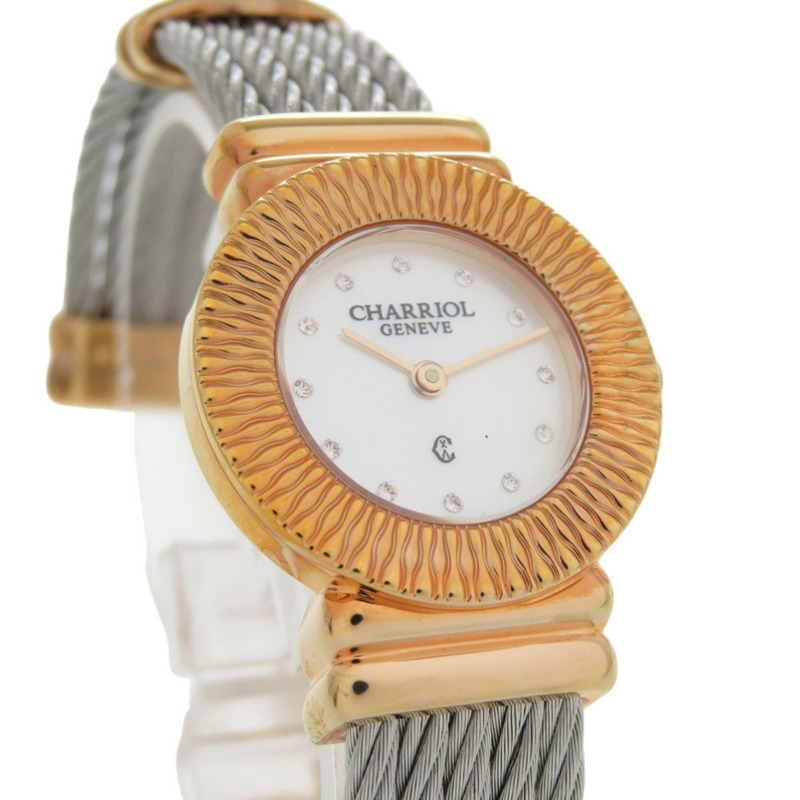 全新未使用夏利豪聖特羅佩028IP.540.326腕錶，白色不鏽鋼錶殼，金色錶盤，石英機芯，1431 CHARRIOL-1