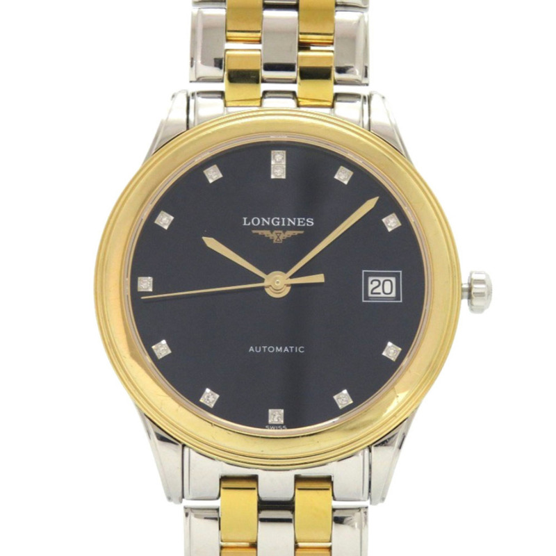 浪琴旗艦系列12鑽腕錶 L4.774.3 精鋼黑金銀色錶盤自動上鍊 0048 浪琴錶-0