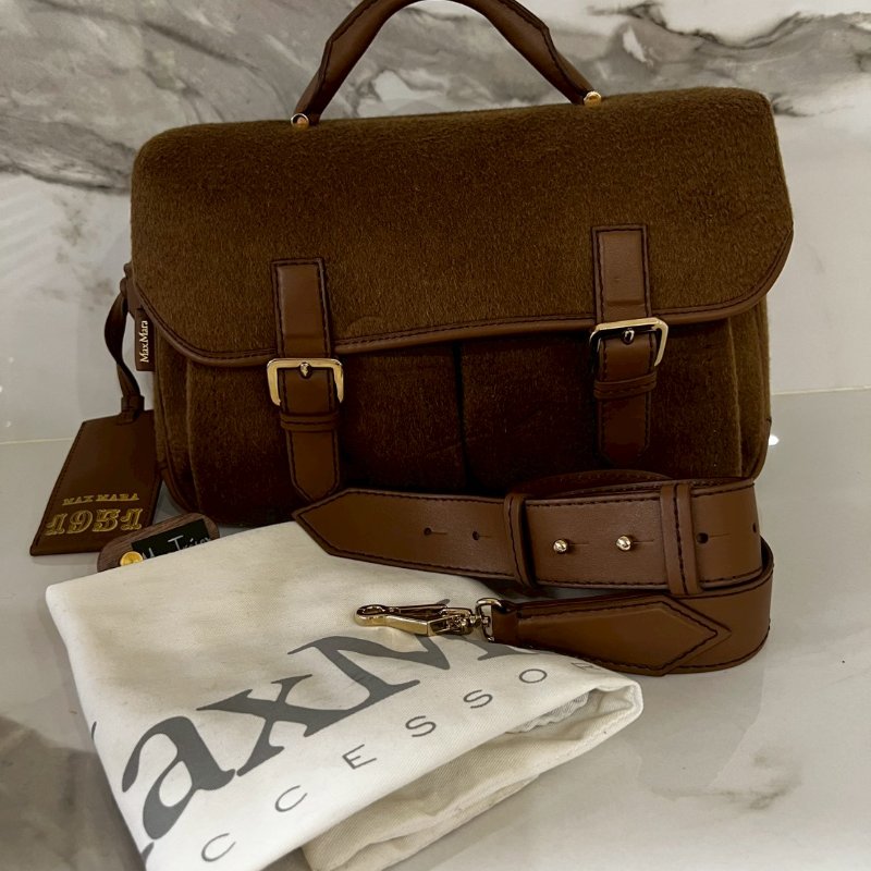 全新MAX MARA  CAMMELLO駱駝棕色毛包 郵差包  側背包 斜背包-6