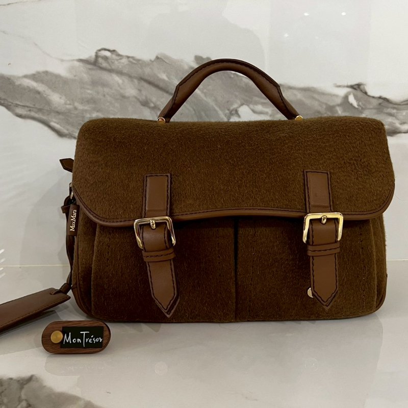 全新MAX MARA  CAMMELLO駱駝棕色毛包 郵差包  側背包 斜背包-9
