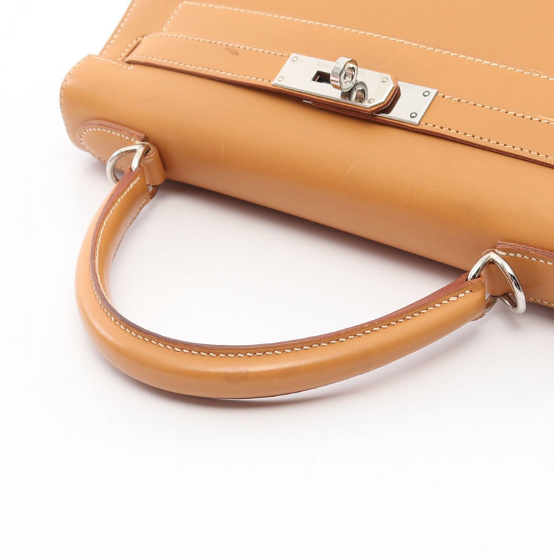 愛馬仕 Kelly 28 手提/肩背包，E Chamonix 皮革，天然貂皮色，二手，帶五金配件-9