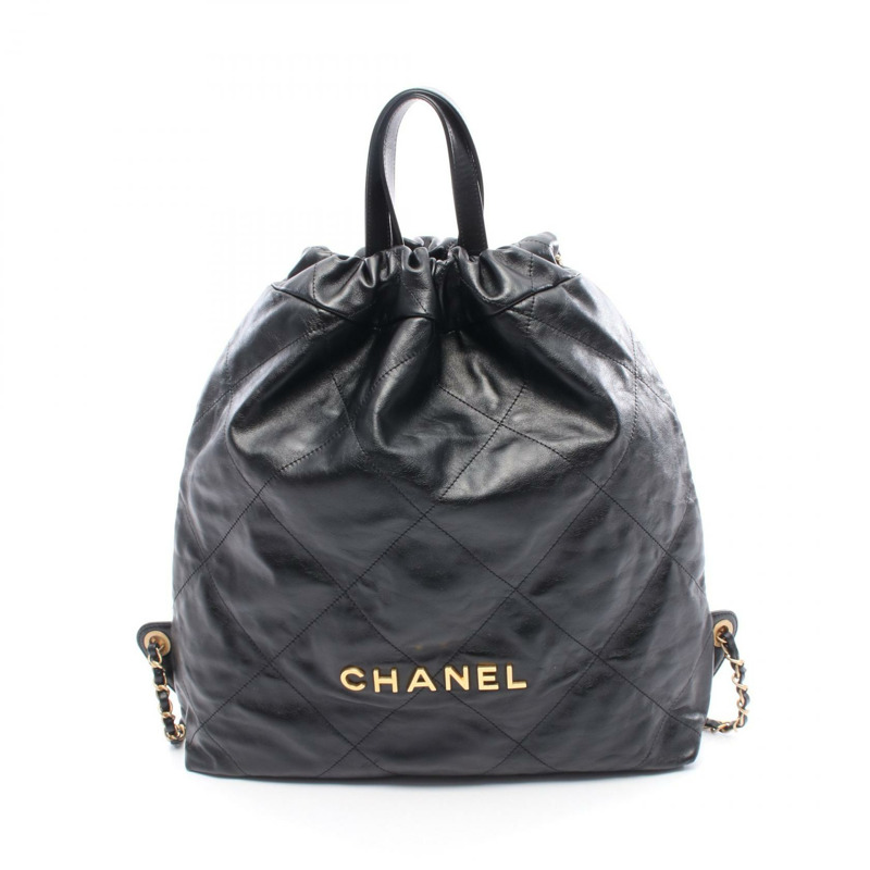 香奈兒 (CHANEL) Chanel 22 大號雙肩包 AS3313 黑色真皮二手女 GHW-0