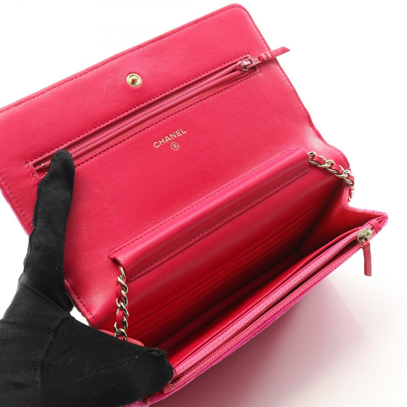 香奈兒 (CHANEL) 絎縫鏈條肩背包 粉紅色 二手 女士 金色五金 斜背包 WOC-2