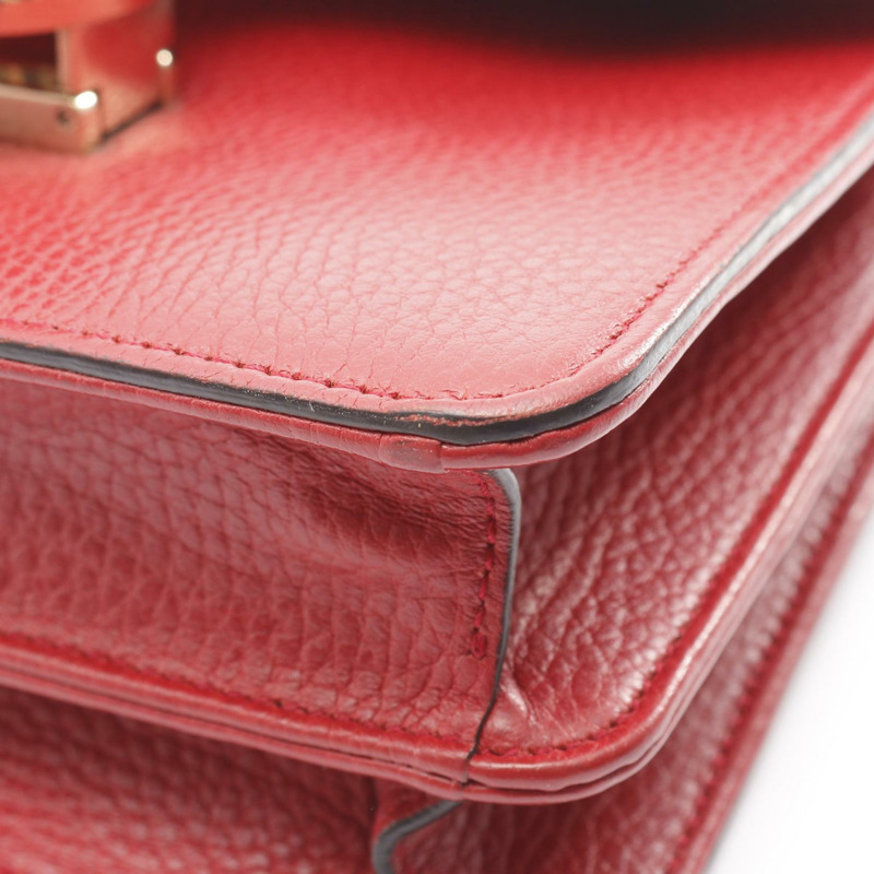 GUCCI 雙G互扣鏈條斜背包 510304 紅色皮革 二手 女士-6