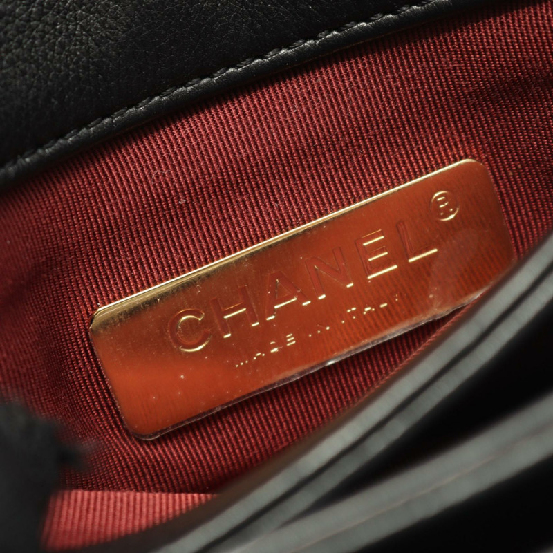 香奈兒迷你絎縫鏈條肩背斜背包，黑色皮革，二手，女士，金色五金-3