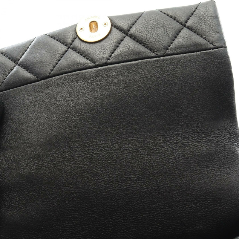 香奈兒迷你絎縫鏈條肩背斜背包，黑色皮革，二手，女士，金色五金-7