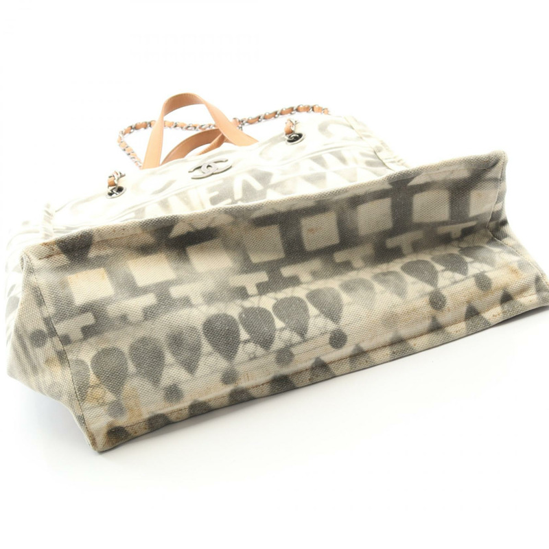 香奈兒 COCO Mark 2Way 鏈條手提包，帆布皮革，米色/棕色，SHW，二手 CC-5