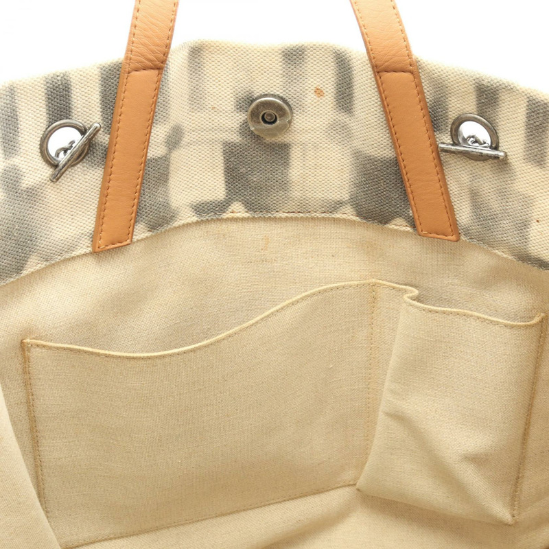 香奈兒 COCO Mark 2Way 鏈條手提包，帆布皮革，米色/棕色，SHW，二手 CC-10