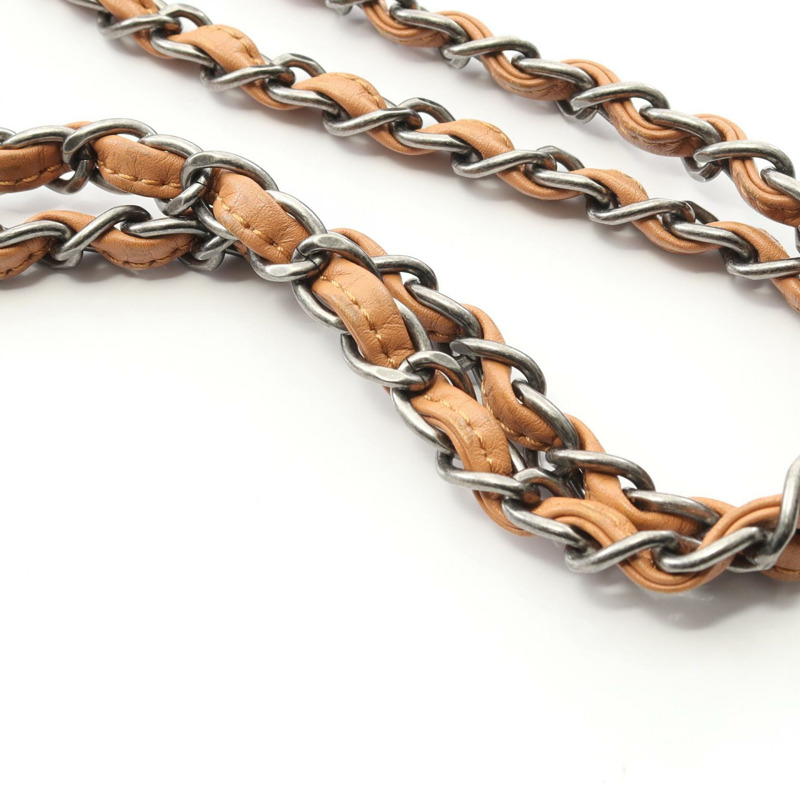 香奈兒 COCO Mark 2Way 鏈條手提包，帆布皮革，米色/棕色，SHW，二手 CC-12