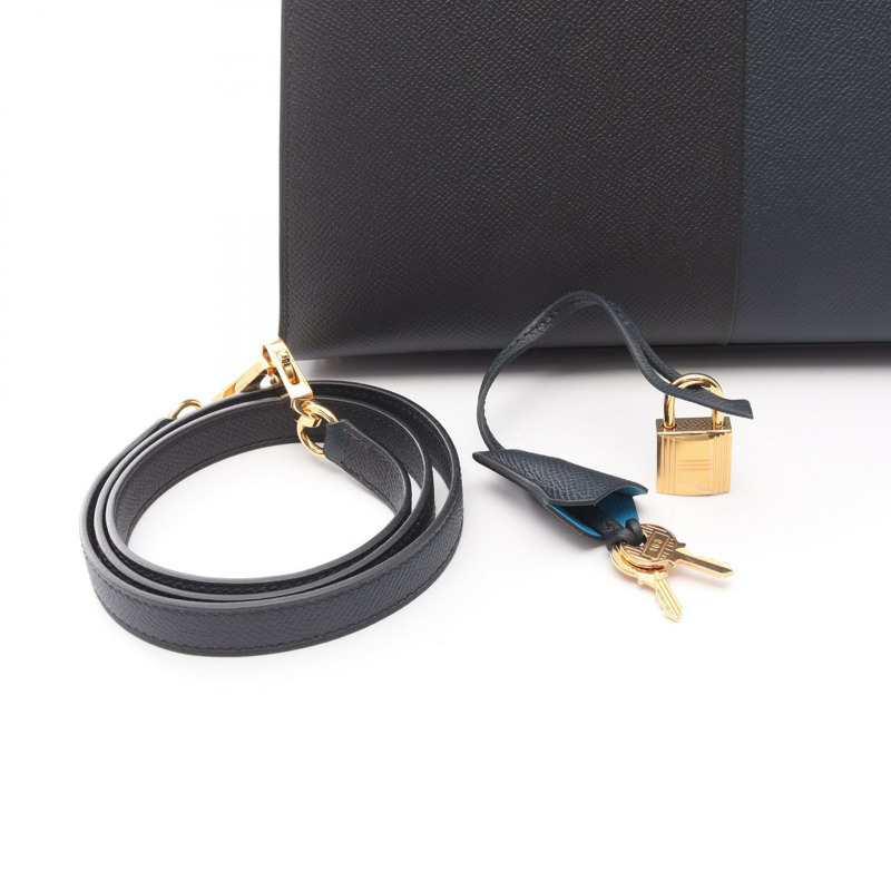 愛馬仕 Kelly 28 Casaque 單肩手提包，Epsom 皮革，黑色/海軍藍，金色五金 U 型-5