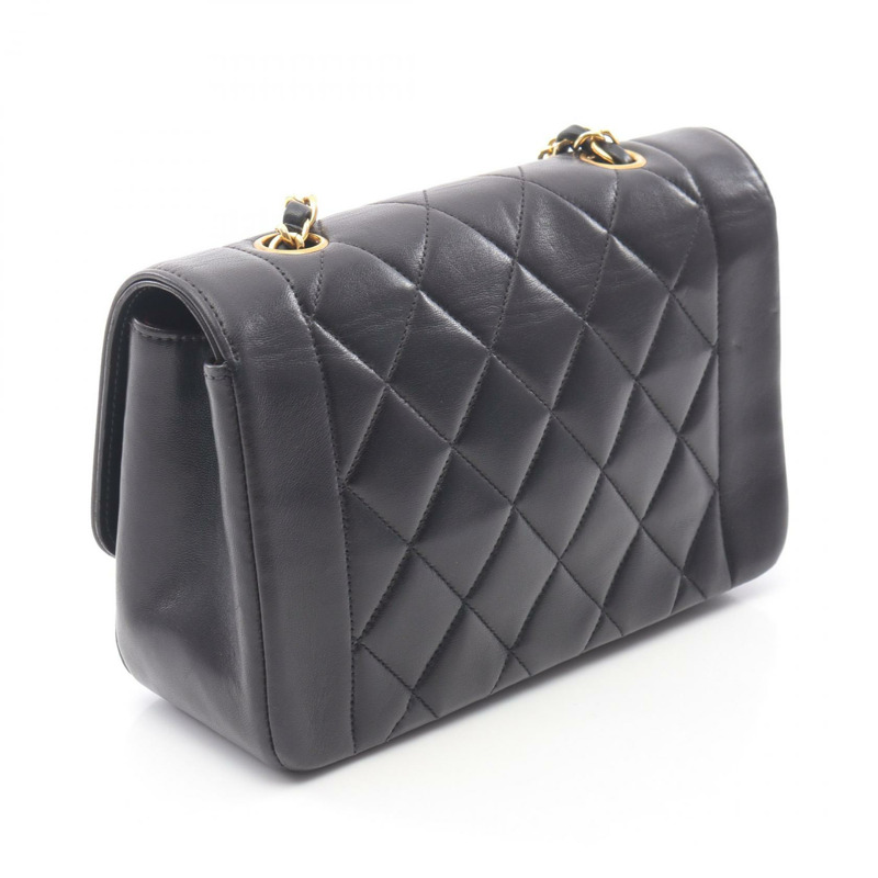 香奈兒 (CHANEL) 絎縫 Diana 翻蓋鏈條單肩背包，羊皮材質，黑色，二手，金色五金-1