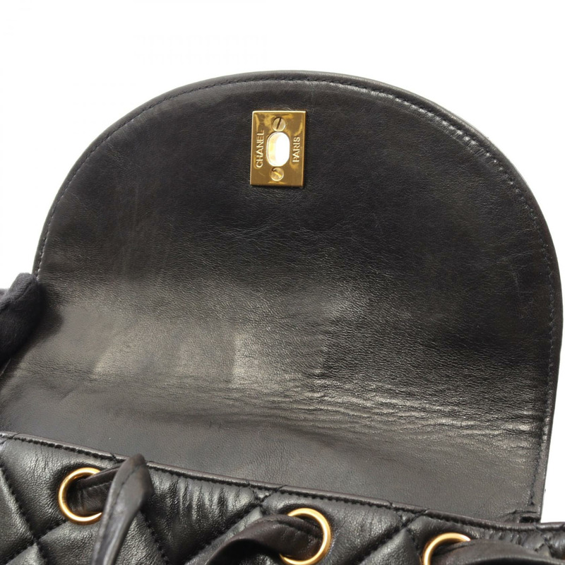 香奈兒 (CHANEL) 絎縫雙肩包/背包,羊皮材質,黑色,二手,女士款,金色五金配件,CC-5