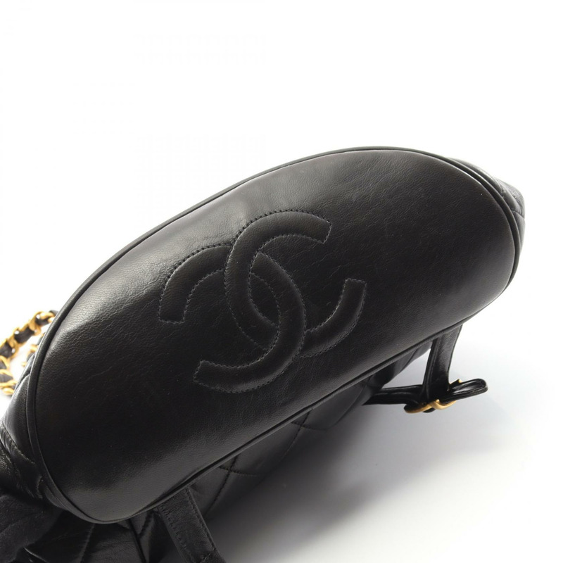 香奈兒 (CHANEL) 絎縫雙肩包/背包,羊皮材質,黑色,二手,女士款,金色五金配件,CC-7